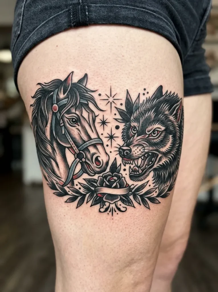 Horse and wolf