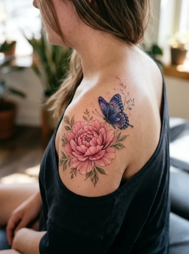 Peony with butterfly
